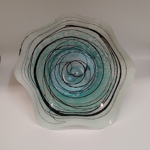 DB-666 Bowl - Aqua Lightning Fluted 5x10x5 $175 at Hunter Wolff Gallery